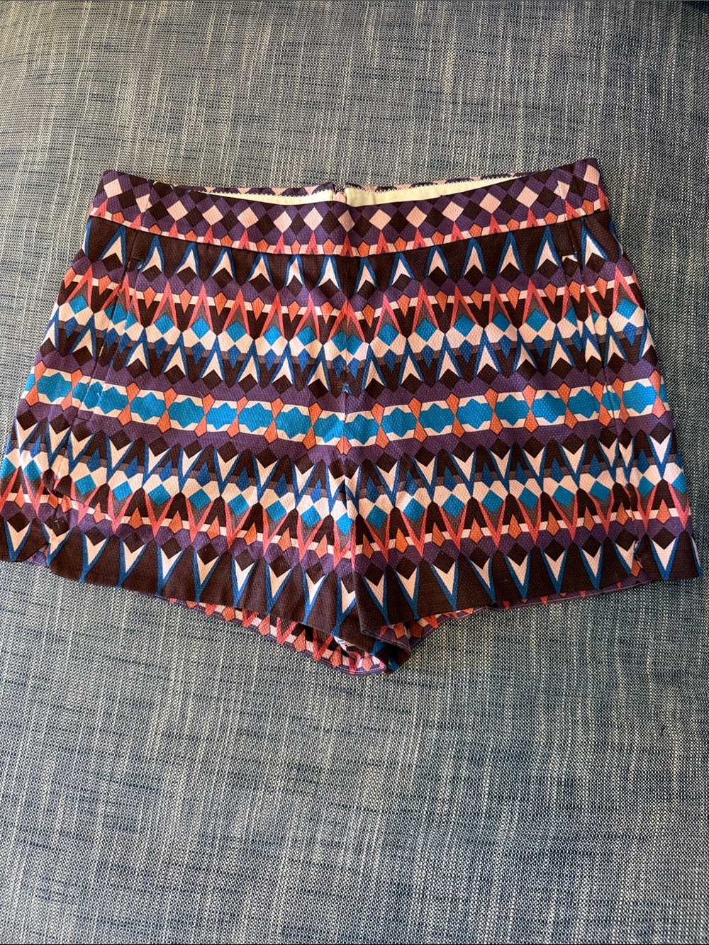 J. Crew Geometric Print Bike Shorts in Purple, Blue, Pink, Brown